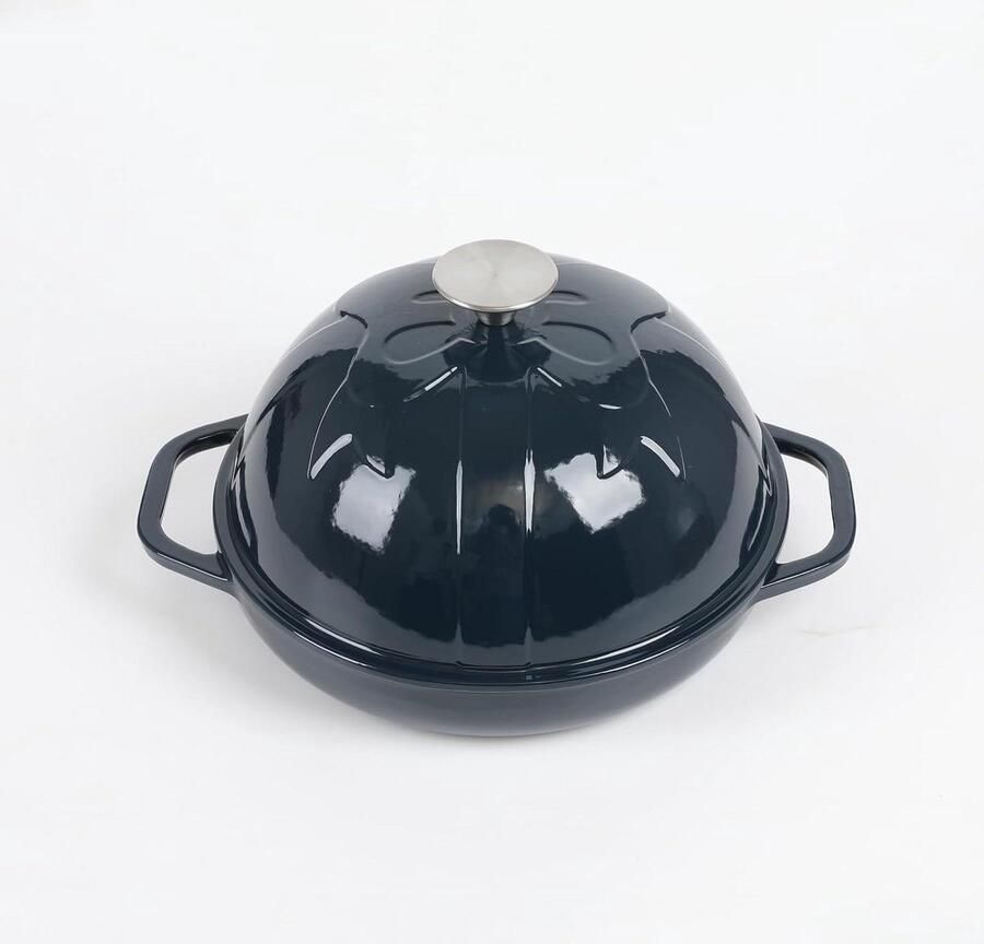 Gietijzeren Brood Oven Broodbakpan Cloche Brood Bakken Geëmailleerd Oppervlak 25 cm Diameter Marineblauw
