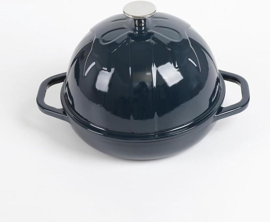 Gietijzeren Brood Pan Bakvorm Koepel Brood Bakken Thuis Geëmailleerd Oppervlak 20 cm Diameter Marineblauw