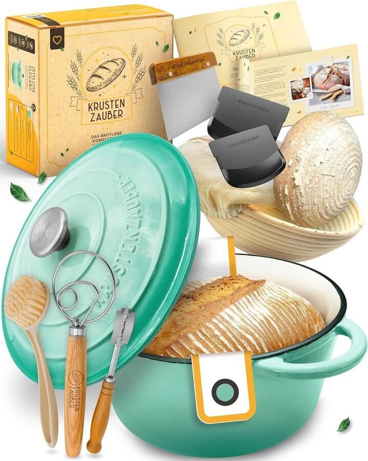 Gietijzeren Broodbakpan Bakvorm met Deksel Brood Bakken XXL Set Inclusief Accessoires 26x32x18 cm Mintgroen