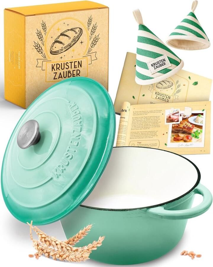 Gietijzeren Broodbakpan Bakvorm met Deksel Brood Bakken Zware Kwaliteit 31 cm Turkoois