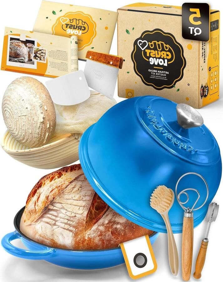 Gietijzeren Broodbakpan Broodoven Dutch Oven Brood Bakken Emaille Koepel Deksel 5 Kwarts Blauw