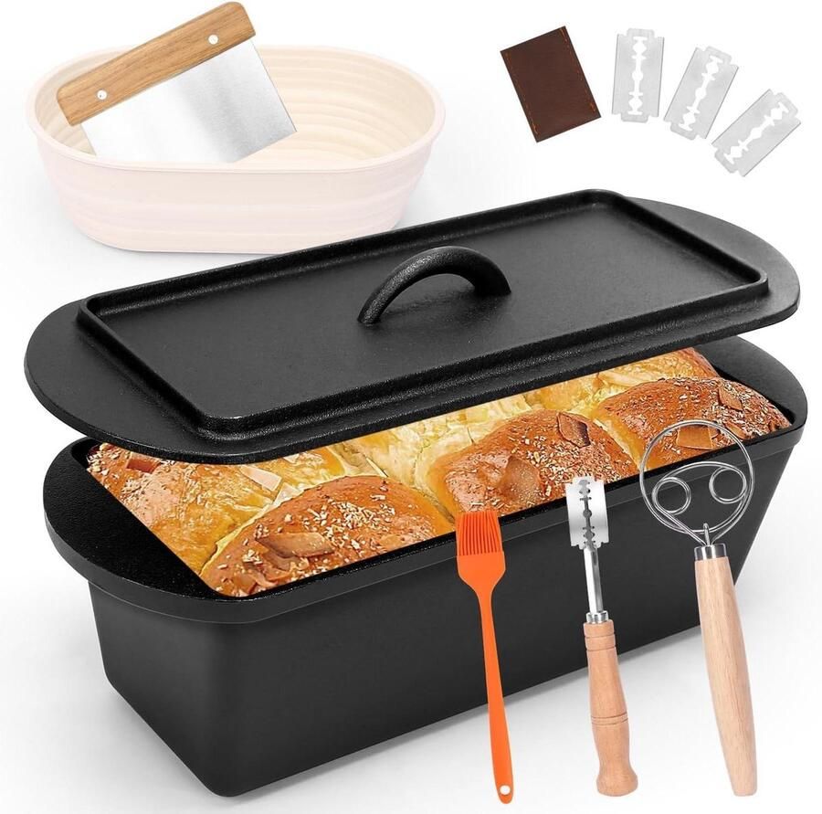 Gietijzeren Broodbakpan Dutch Oven Brood Pan Brood Bakken Ingebrande Pan met Deksel 35 cm Zwart