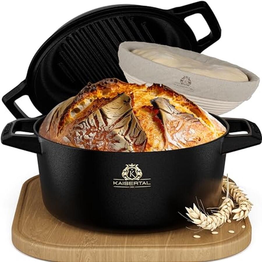 Gietijzeren broodbakpan met fermentatiemand en deegmes 26 cm robuuste broodvorm met deksel en accessoires