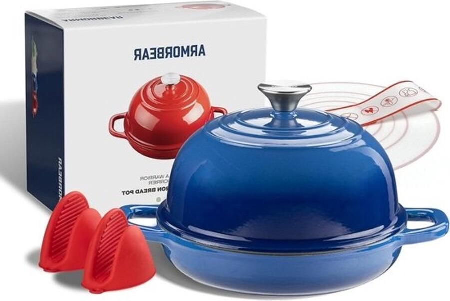 Gietijzeren broodbakpan Pan voor zuurdesembrood Brood bakken Geëmailleerde binnenkant 5 Quarts Blauw