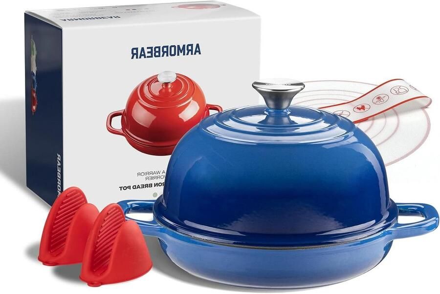 Gietijzeren Broodbakpan Sourdough Pan Brood Bakken Enamelled Binnenkant 5 Quarts Blauw