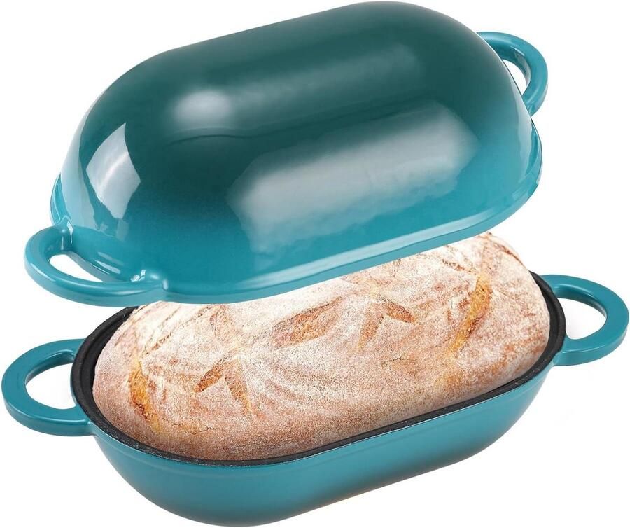 Gietijzeren Broodbakvorm Broodpan met deksel Brood Bakken Gelijkmatige warmteverdeling 275 Liter Blauw-groen verloop