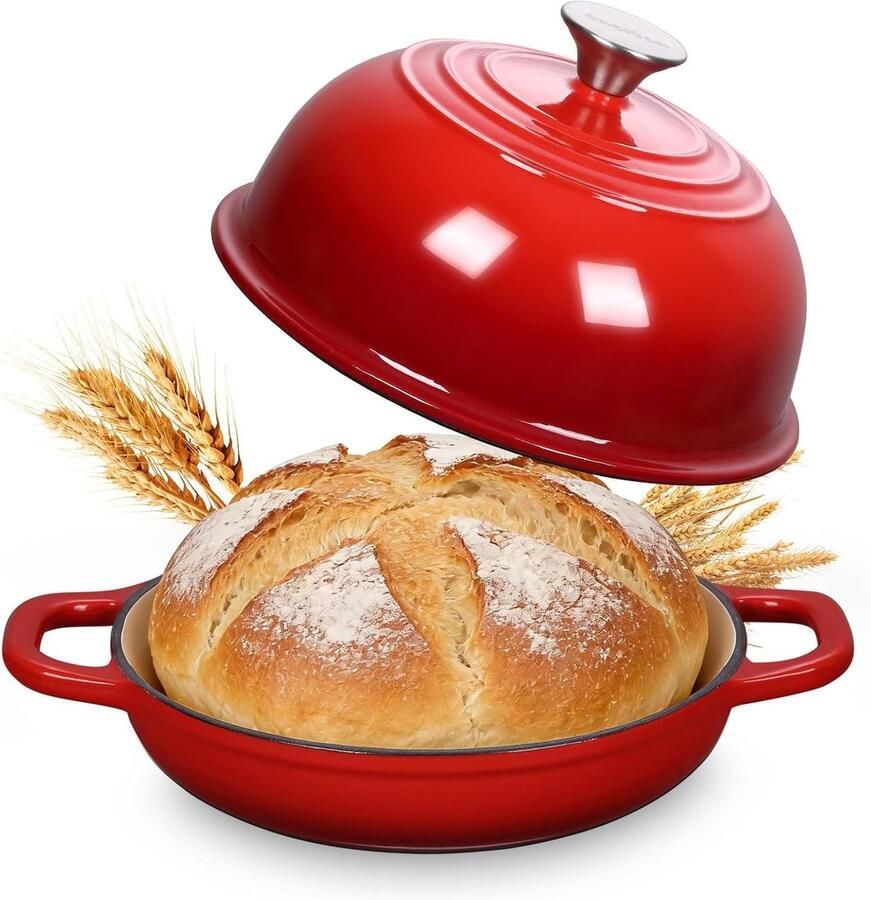 Gietijzeren Broodbakvorm Broodpan met Deksel Brood Bakken Gelijkmatige Warmteverdeling 47 Liter Rood