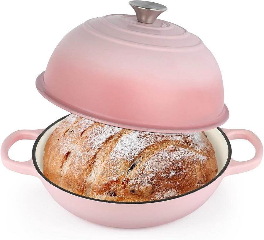 Gietijzeren broodoven 6 liter geëmailleerd met koepeldeksel anti-aanbak voor zuurdesem en zelfgemaakt brood