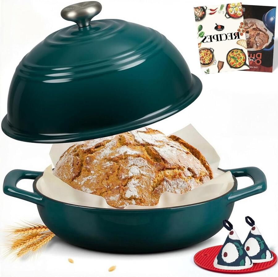 Gietijzeren Broodoven Bakpan Koekenpan Brood Bakken Geglazuurd Gietijzer 6QT Inhoud Groen