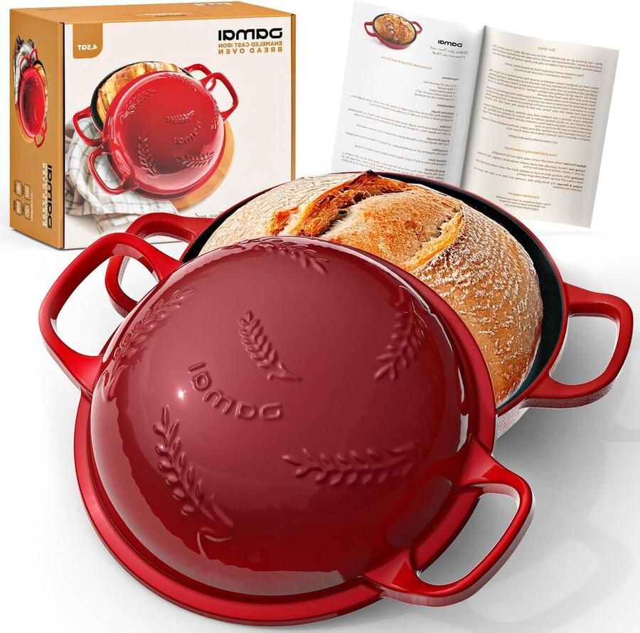 Gietijzeren broodoven Broodtrommel Hollandse Ambachtelijk brood bakken Geëmailleerd warmtebehoud 45 Quarts Ruby Merlot