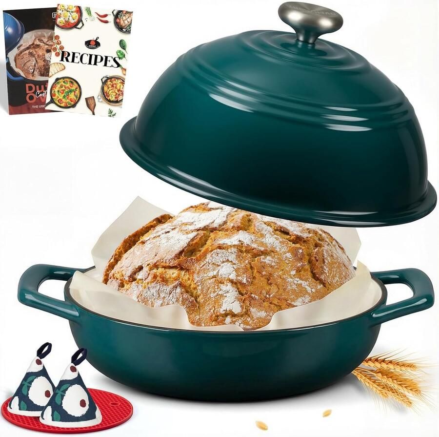 Gietijzeren Broodoven Dutch Oven Brood Bakken Enamelled Coating 6QT Capaciteit Flesgroen
