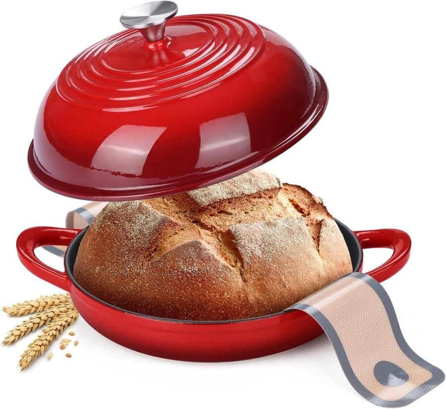 Gietijzeren Broodoven Nederlandse Oven Broodbakpan Zuurdesem Bakken Geëmailleerd Gietijzer 6 Liter Rood