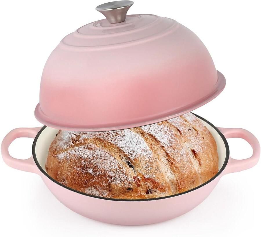 Gietijzeren Broodoven Ovenpot Deksel Zelf Brood Bakken Gelijkmatige Warmte 6 Liter Roze