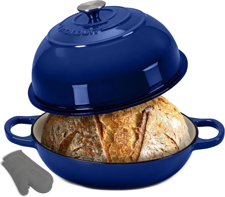Gietijzeren Broodoven Zuurdesem Pan Bakpan Ambachtelijk Brood Bakken Koepelvormig Design 26 cm Blauw