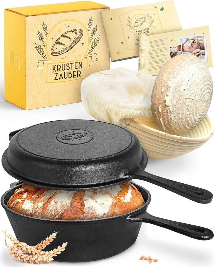 Gietijzeren Broodpan 26cm met Deksel en Rijsmand Ideale Pan voor Brood Bakken