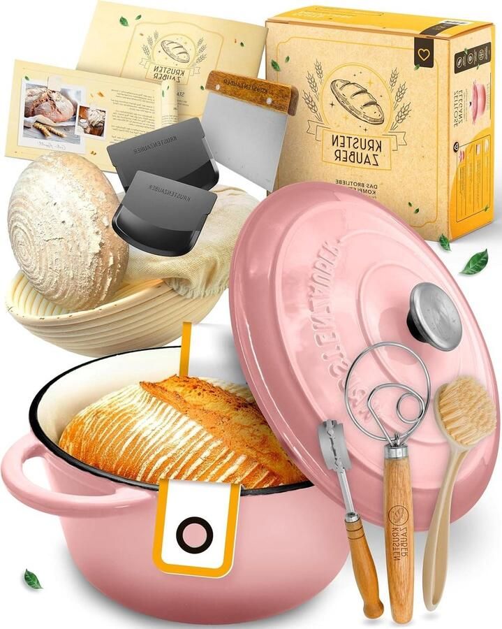 Gietijzeren Broodpan Bakvorm met deksel Brood bakken thuis Complete bakset inclusief XXL formaat Roze