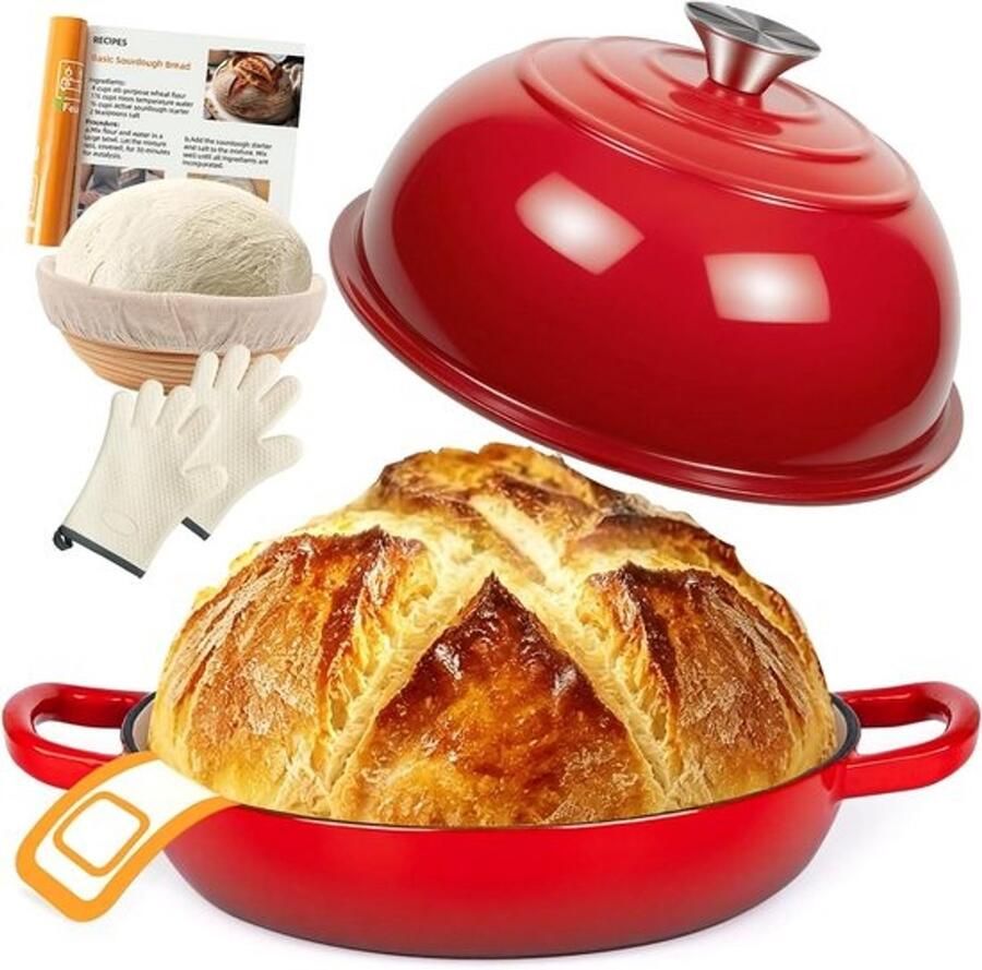 Gietijzeren broodpan Braad- en stoofpan Brood bakken Geëmailleerde binnenkant 57 Liter Rood