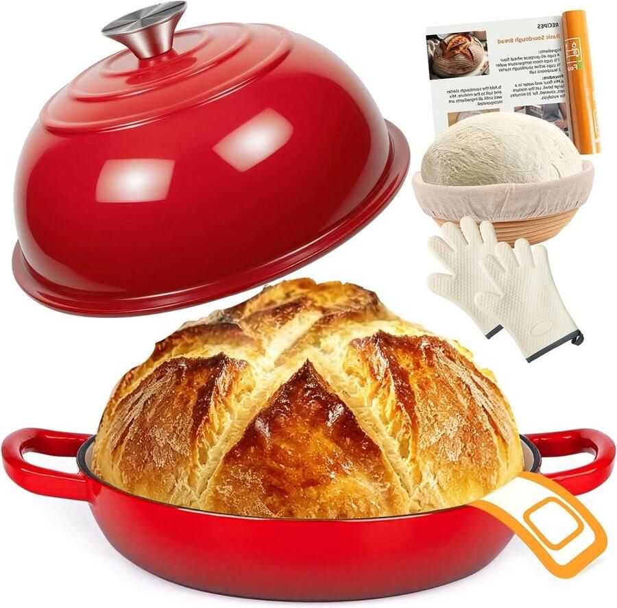 Gietijzeren Broodpan Braad Stoofpan Brood Bakken Waterloos Koken 57 Liter Rood