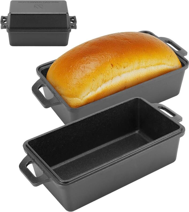 Gietijzeren Broodpan Broodbakpan met Deksel Zelf Brood Bakken Gelijkmatige Warmte 20 x 15 cm Zwart