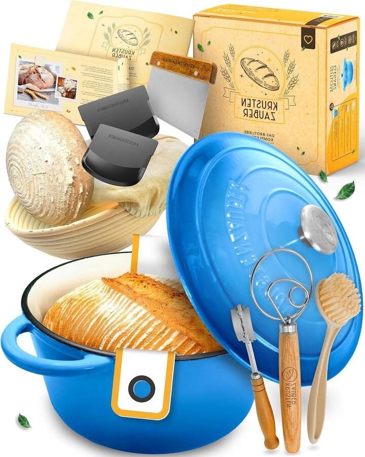 Gietijzeren Broodpan Broodbakvorm Deksel Brood Bakken Complete Bakset 26D x 32B x 18H cm Blauw