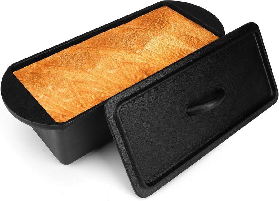Gietijzeren Broodpan Broodblik met Deksel Brood Bakken Gelijkmatige Warmteverdeling 30 x 12 cm Zwart
