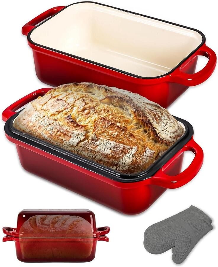 Gietijzeren Broodpan Dutch Oven Broodbakpan Brood Bakken Gelijkmatige Verwarming 23x13 cm Rood