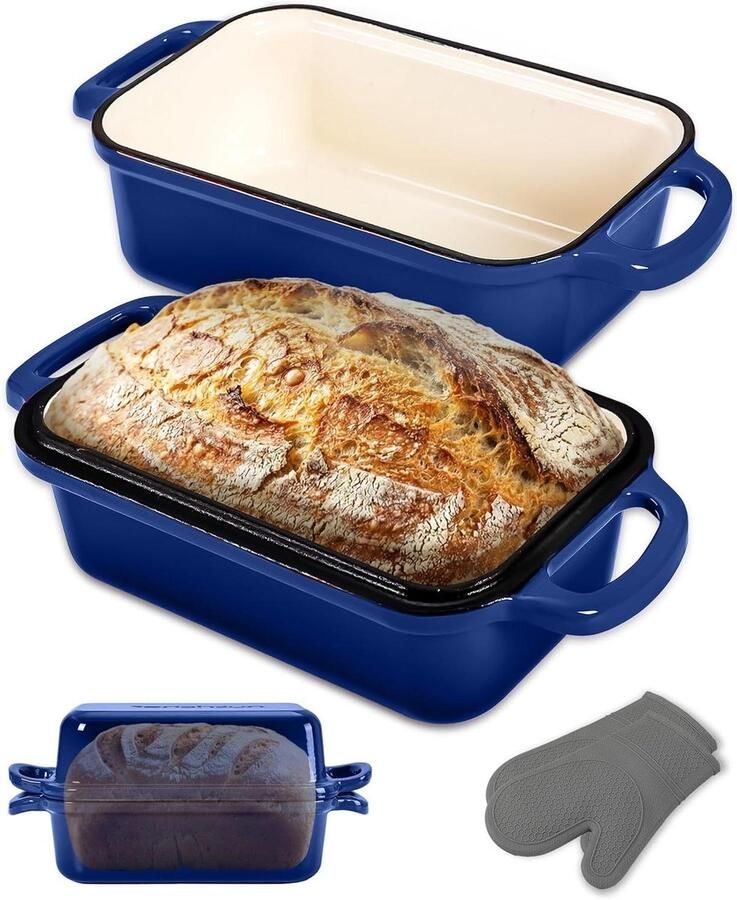 Gietijzeren Broodpan Dutch Oven Broodpan Brood Bakken Gelijkmatige Verwarming 23x13 cm Blauw