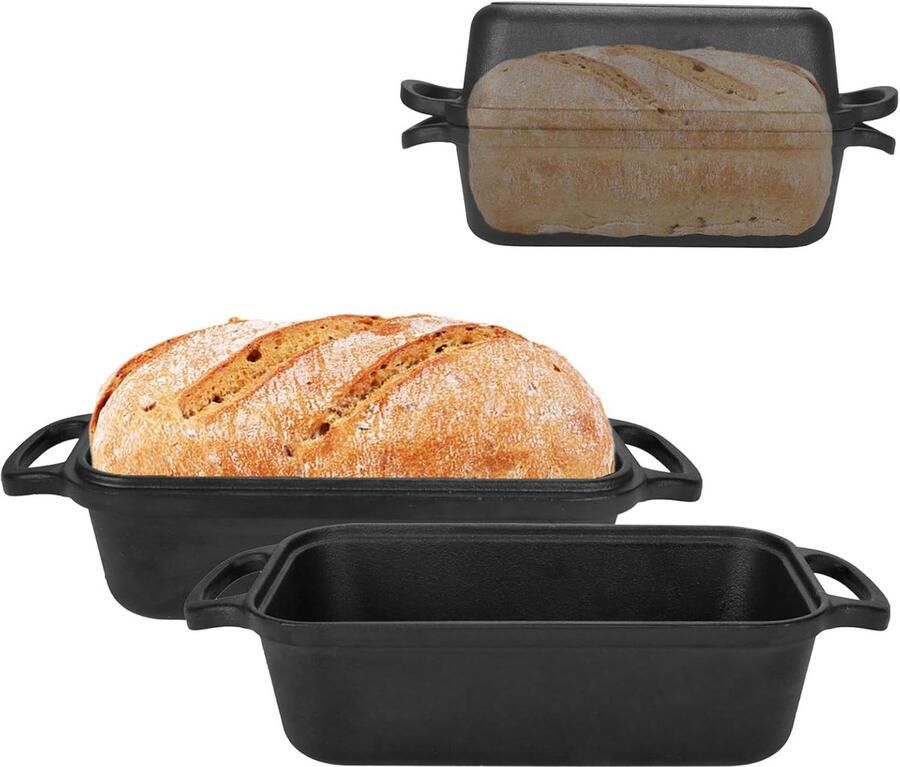 Gietijzeren Broodpan Met Deksel Brood Bakken Geschikt voor Vuur 23 cm Zwart