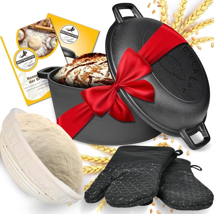 Gietijzeren broodpan met deksel Complete bakset met recepten en accessoires