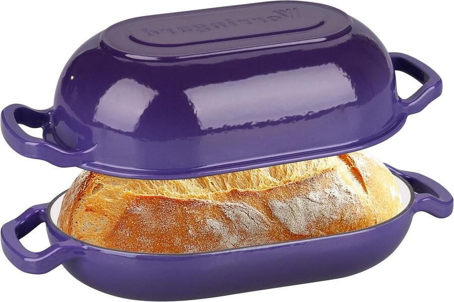 Gietijzeren Broodpan Ovenschaal Dutch Oven Zelf Brood Bakken Gelijkmatige Warmteverdeling 36 x 13.7cm Paars