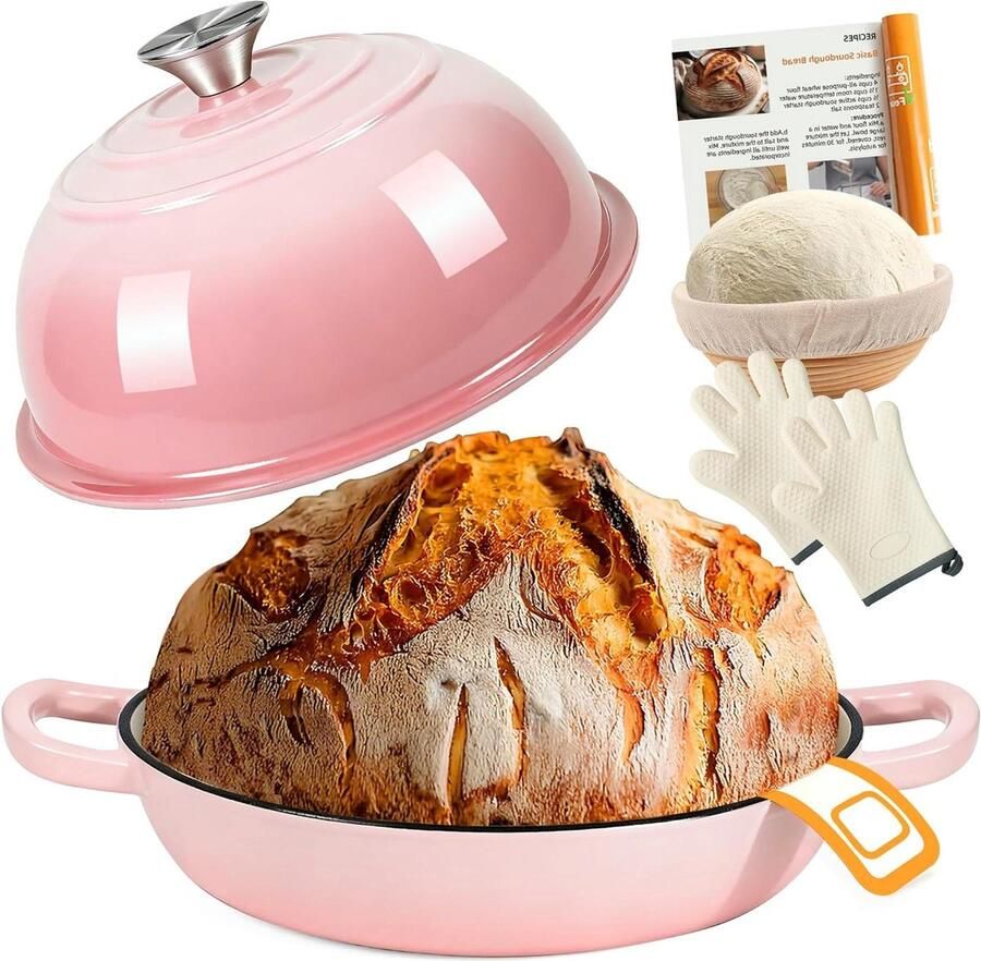 Gietijzeren Broodpan Stoofpan Braadpan Bakken en Stoven Geëmailleerde Binnenlaag 57 Liter Roze