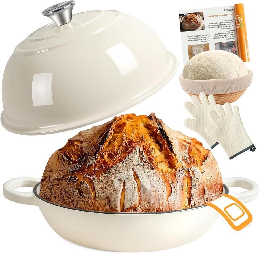 Gietijzeren Broodpan Stoofpan Braadpan Brood Bakken Emaille Gietijzer 57 Liter Wit