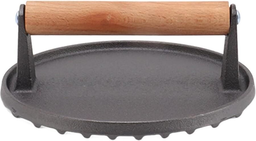 Gietijzeren Burger Pers Vleespers Grill Pers Hamburgers Grillen Met Grillstrepen 17.4 cm Diameter Zwart