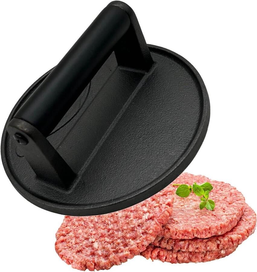 Gietijzeren Burger Press Vleespers Hamburger Hamburgers Grillen Zware Kwaliteit 17 cm Zwart
