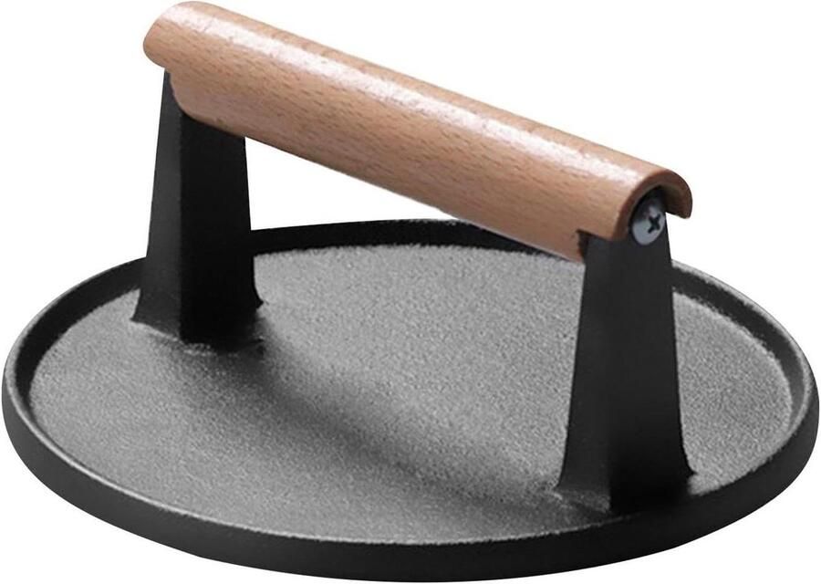 Gietijzeren Burger Smasher Hamburger Patty Maker Burgers Maken Hoge Sterkte Gietijzer 17.6 cm Diameter Zwart