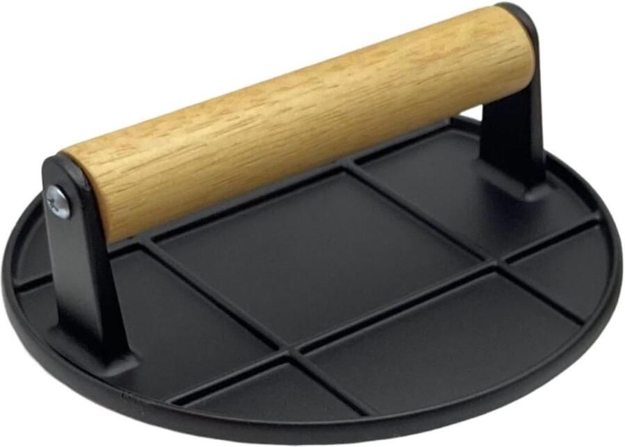 Gietijzeren Burgerpers Grill Pers Bakplaat Hamburgers Drukken Gelijkmatige Warmte 16.5 cm Zwart