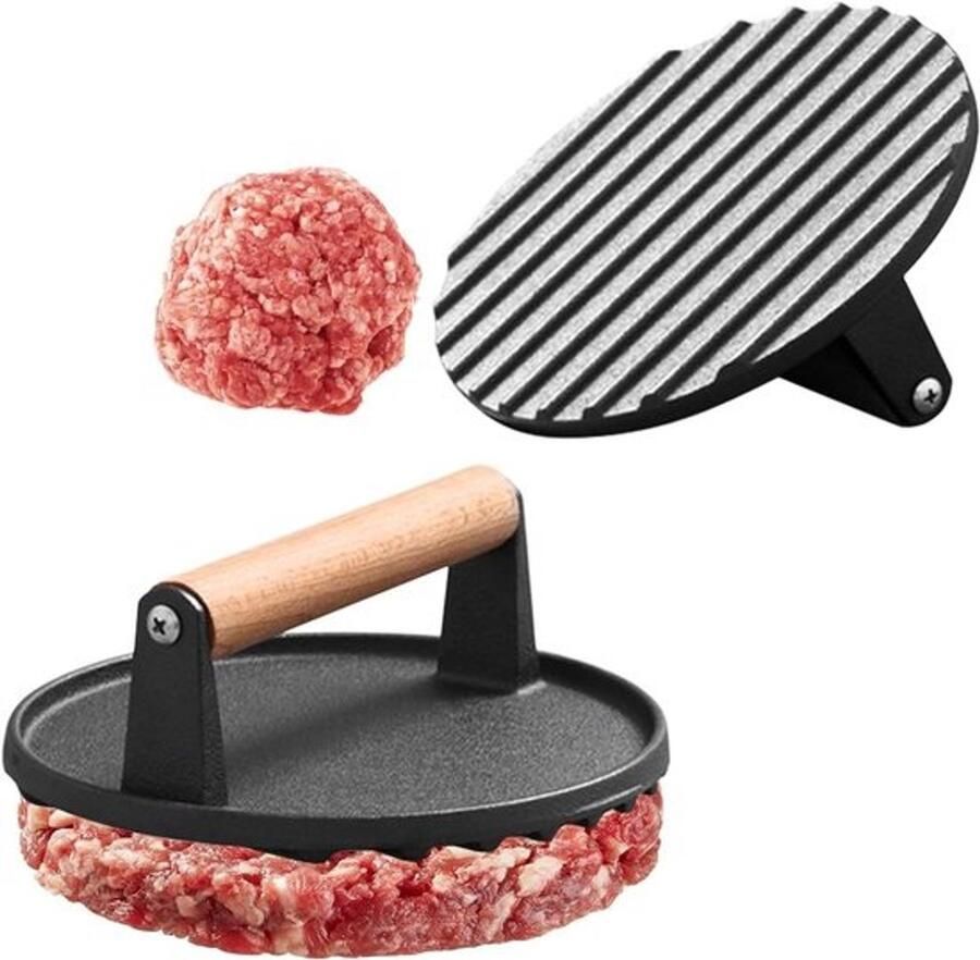 Gietijzeren burgerpers Hamburgerpers Burgers bereiden Zwaar gietijzer 17 x 17 x 7 cm Zwart