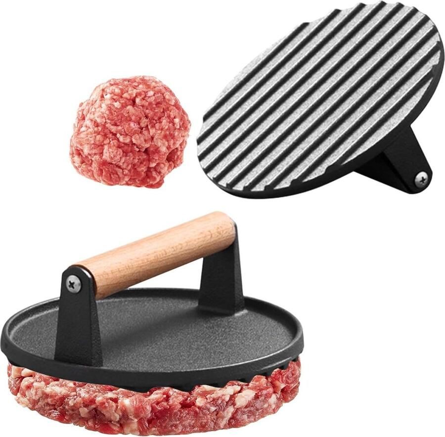 Gietijzeren Burgerpers Patty Maker Hamburger Burgers Maken Zwaar Gietijzer 17 x 17 x 7 cm Zwart
