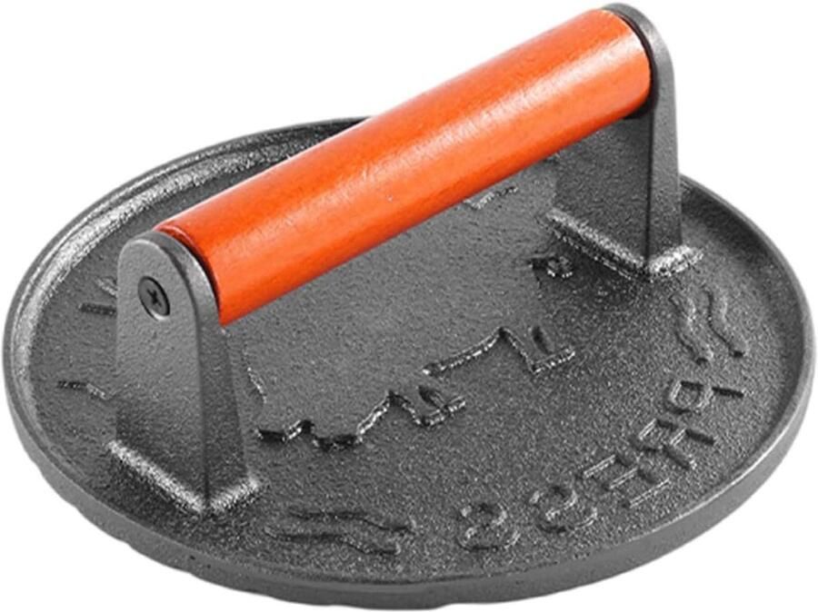Gietijzeren Burgerpers Patty Maker Hamburgers Drukken Ergonomisch Houten Handvat 177 x 64 cm Zwart