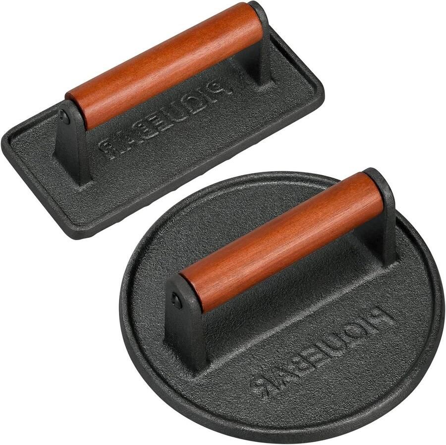 Gietijzeren Burgerpers Spekpers Grillpers Burgers Bakken Gelijkmatige Warmte 17.78 x 17.78 cm Zwart