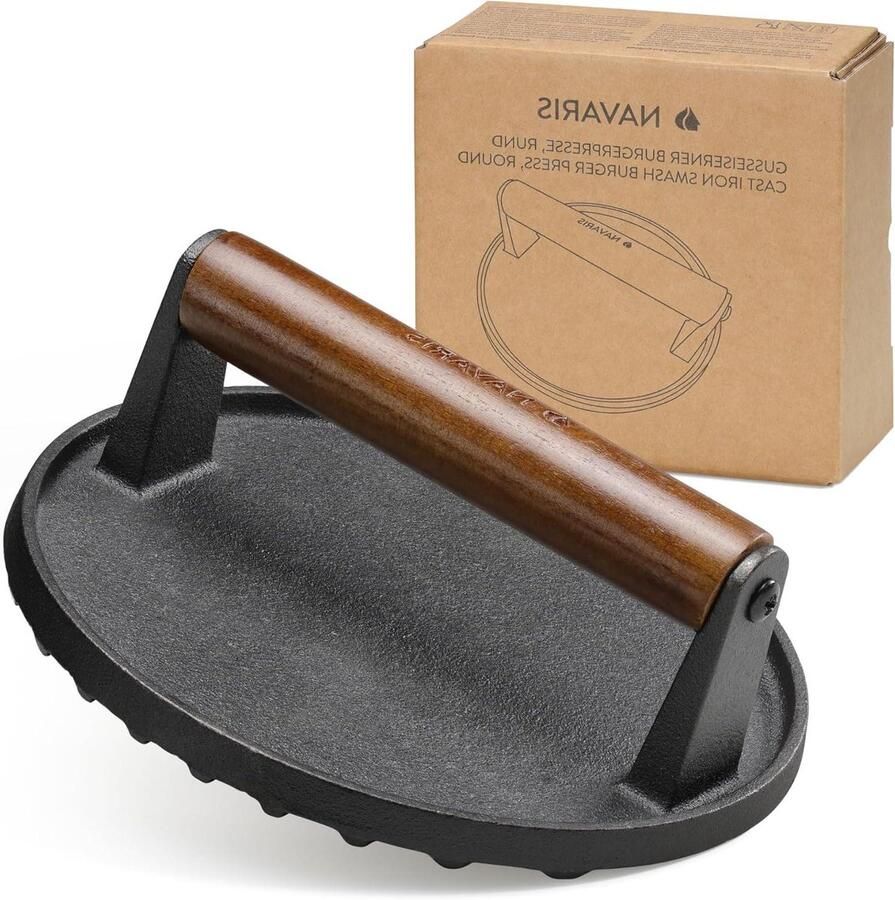 Gietijzeren Burgerpers Vlees Smelter Burgers Grillen Geribbelde Onderkant 17.5 cm Zwart