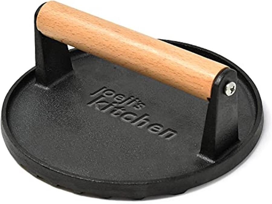 Gietijzeren Burgerpers Vleespers Grill Perfecte Burgers Maken Geribbeld Antiaanbak Oppervlak 17.5 cm Breed Zwart