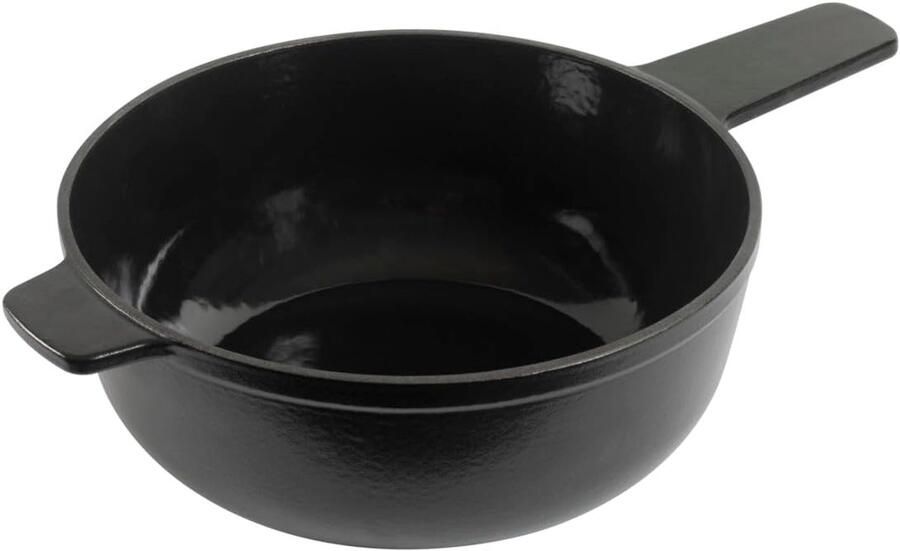 Gietijzeren Caquelon Fondue Pan Gezellig Tafelen Gelijkmatige Warmte Ø 24 cm Zwart Mat