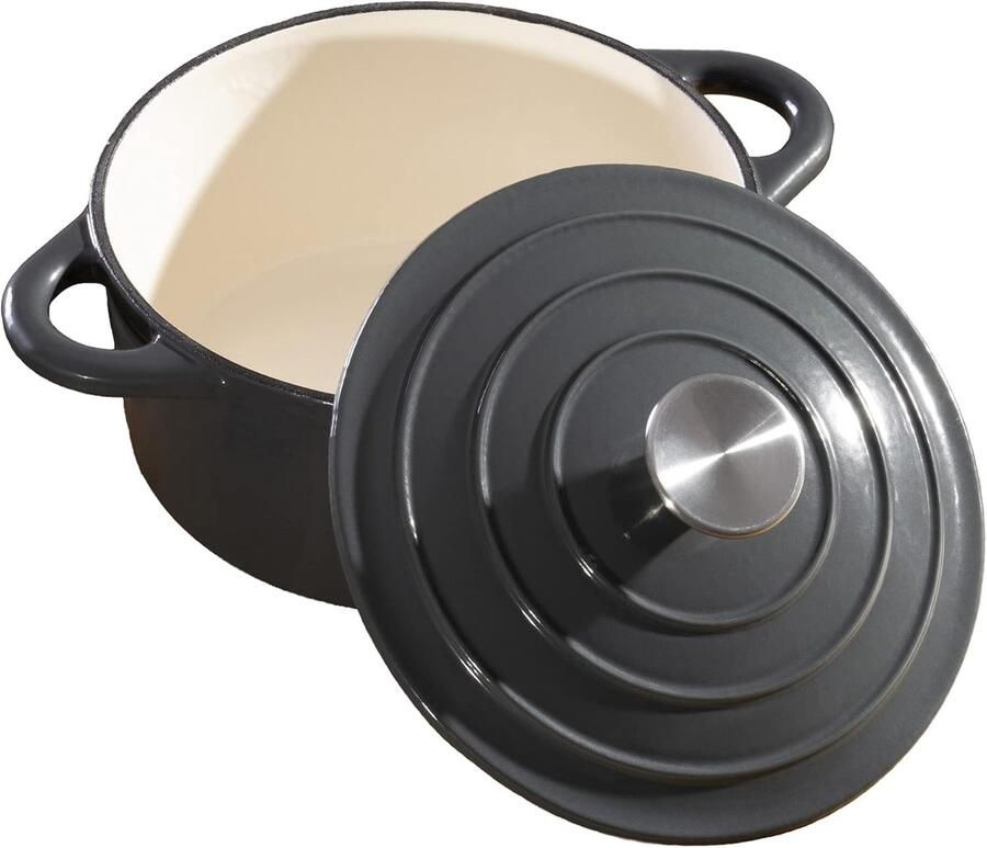 Gietijzeren Casserole 26cm Non-Stick Gietpan met Deksel Geschikt voor Keramiek en Inductie