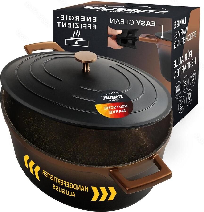 Gietijzeren Casserole Stoofpan Braadpan Gezond Koken Echte Steen Deeltjes 32 cm Rosé Goud