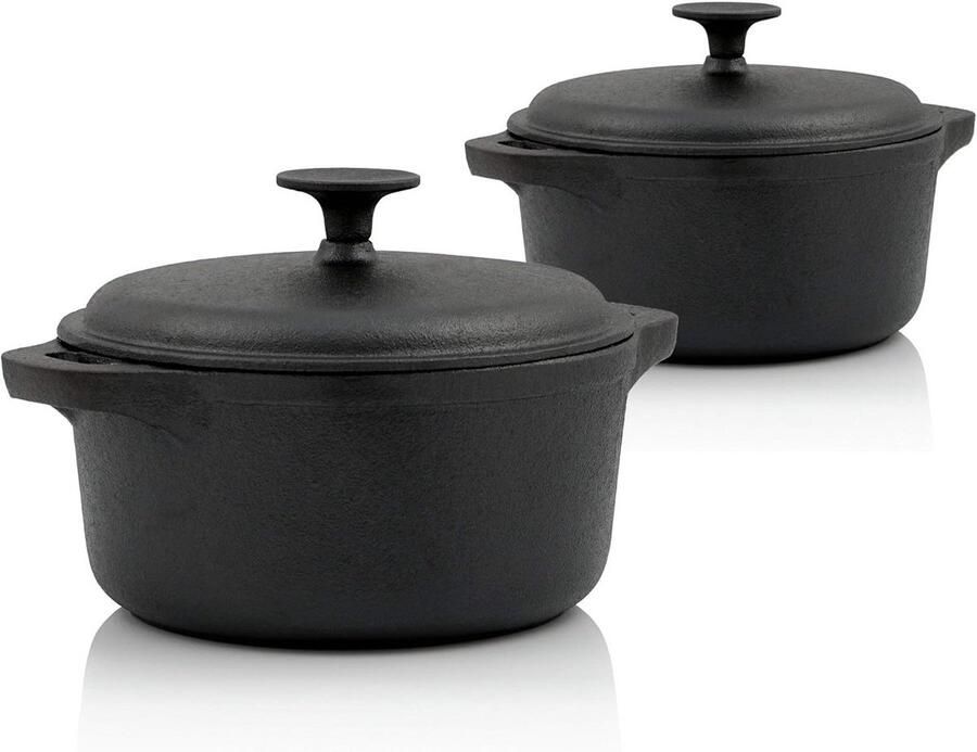 Gietijzeren Cocotte Braadpan met deksel Langzaam garen Gelijkmatige warmteverdeling 27 en 4 liter Zwart