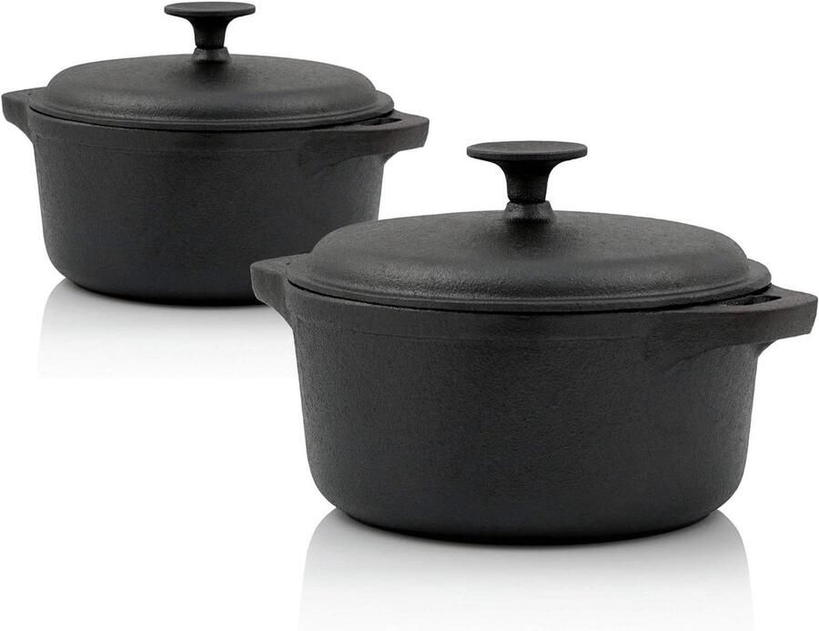 Gietijzeren Cocotte Braadpan met deksel Langzaam Garen Gelijkmatige Warmteverdeling 7 Liter Zwart
