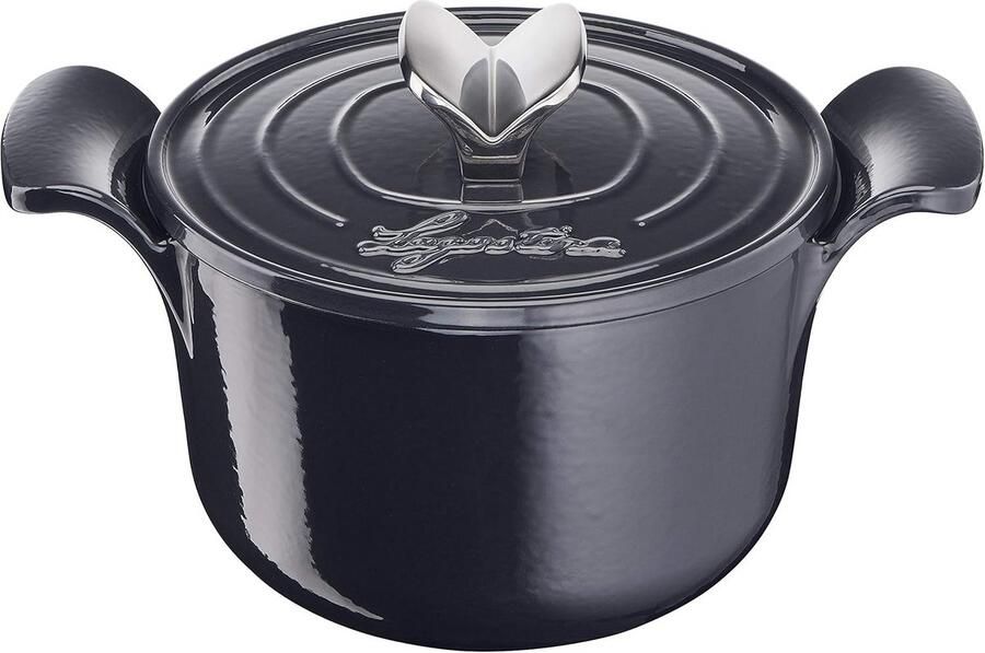 Gietijzeren Cocotte Braadpan Stoofpan Langzaam Koken Condensatie Deksel Ø 18 cm Zwart