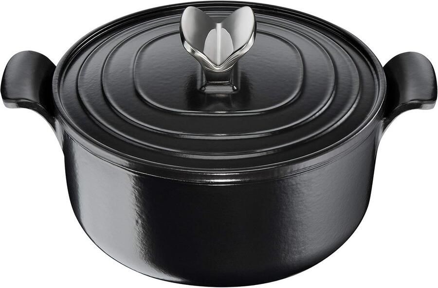 Gietijzeren Cocotte Braadpan Stoofpan Langzaam Koken Condensatie Deksel 26 cm Diameter Zwart
