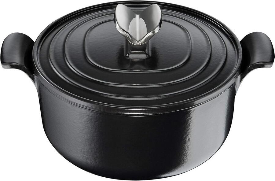 Gietijzeren Cocotte Braadpan Stoofpan Langzaam Koken Condensatie Deksel Ø 26 cm Zwart